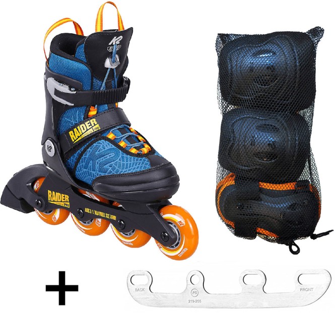 K2 RAIDER PRO PACK Kinder Inline Skate inkl. Schonerset inkl. SABRES 4 Schlittschuh Eiskufen - 35-40 kaufen