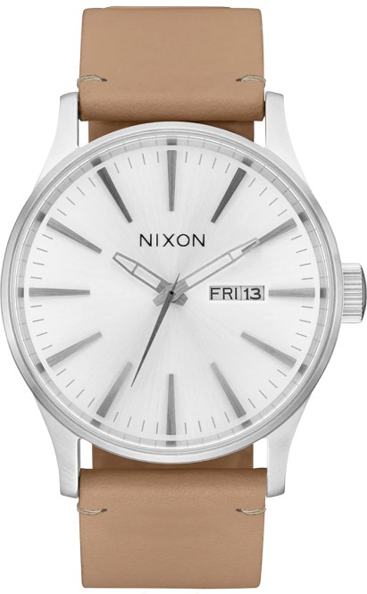 NIXON SENTRY LEATHER Uhr all silver/tan