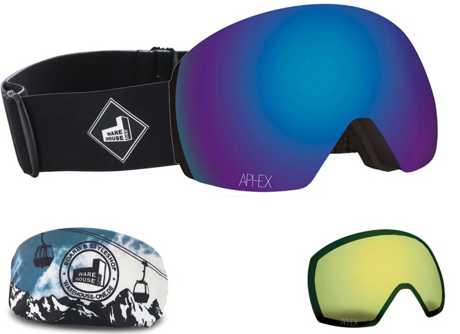 APHEX STYX THE ONE EDITION Magnet Schneebrille 2024 black strap/revo blue + Zusatzglas yellow